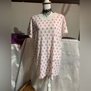 Lularoe Liv White with Pink Ribbon Breast Cancer Shirt